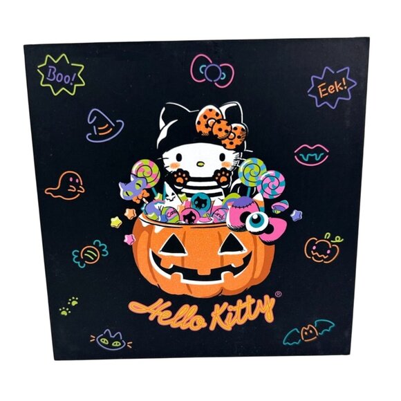 Hello Kitty Sanrio Halloween Square Wooden Block Sign Skeleton Candy Pumpkin - Picture 1 of 16